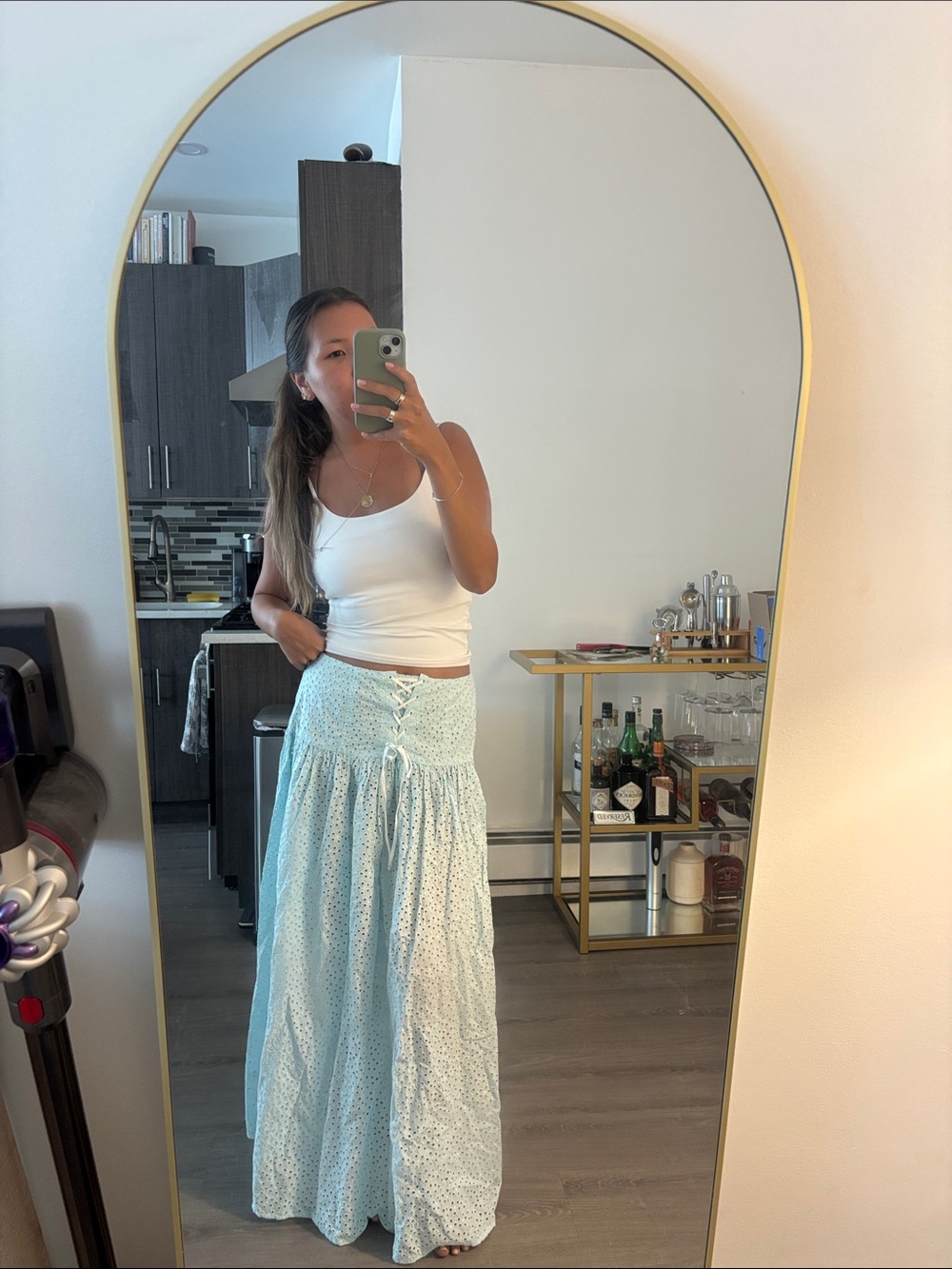 Marysia Blue Eyelet Lace-Up Maxi Skirt